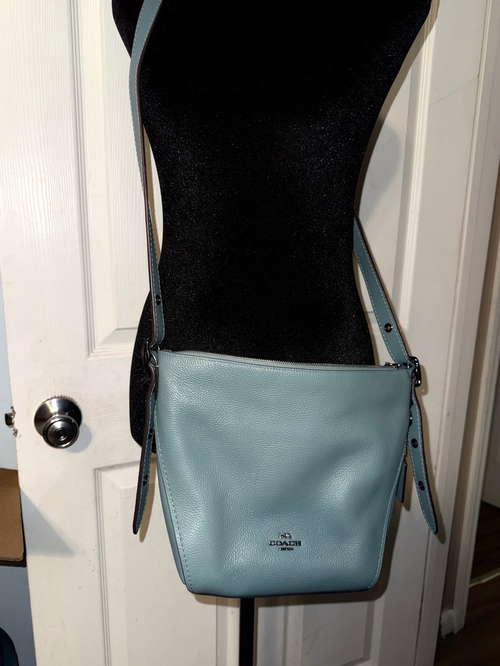 Coach Small Dufflette Leather Crossbody Bag in Pale Blue